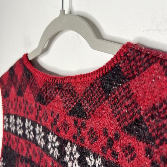 Coldwater Creek Sweater Vest Womens XL Red 100% Wool Zip Fair Isle Reindeer USA - Picture 6 of 8